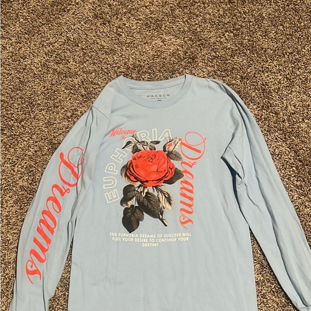 PacSun Light Blue Rose Euphoria Dreams Long Sleeve Tee size s